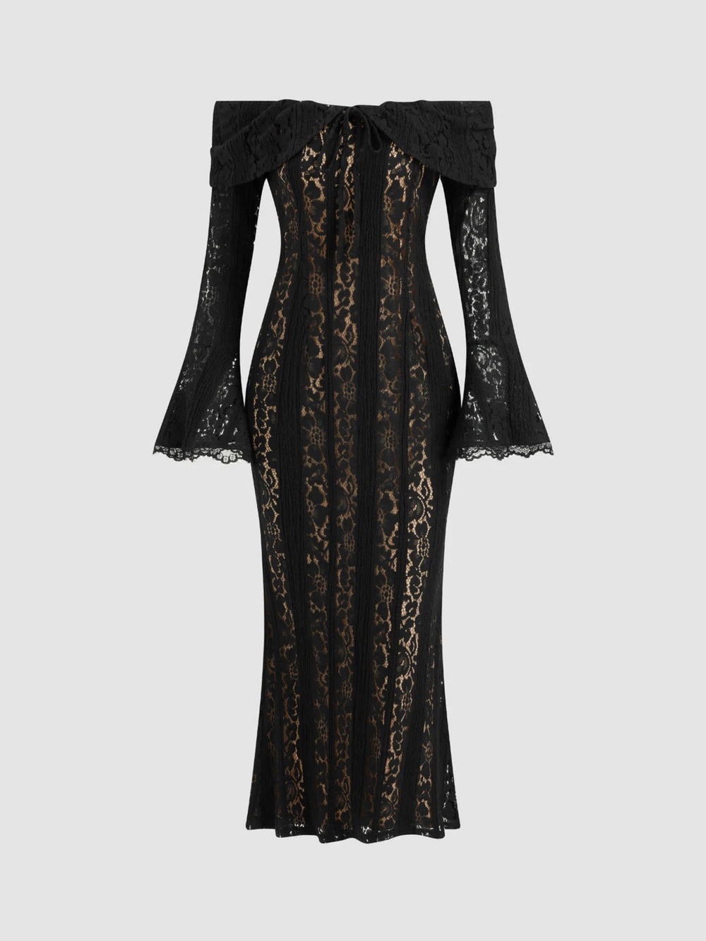 Cider Black Lace Off-Shoulder Maxi Dress